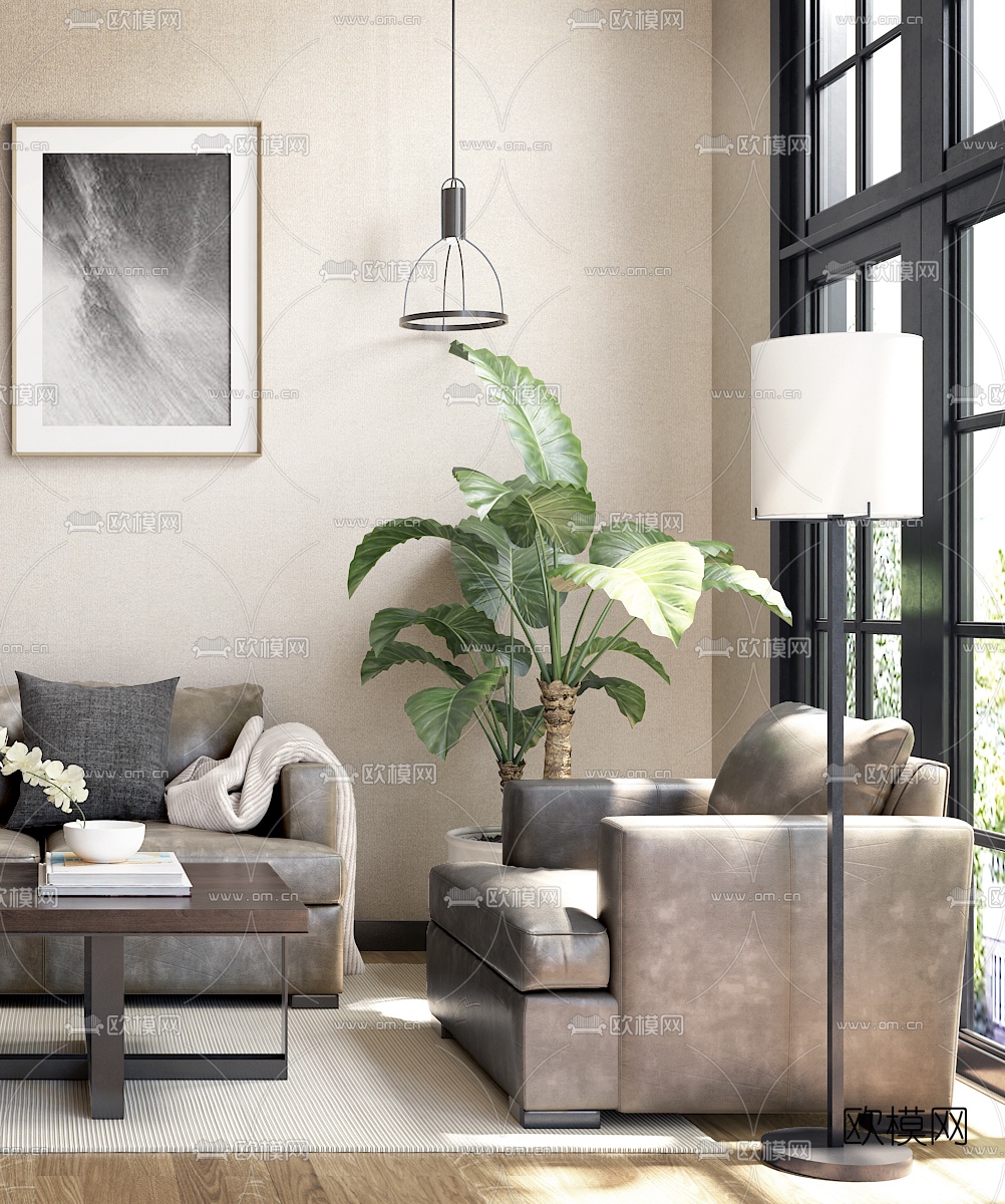 后现代沙发茶几组合3d模型下载（渲染图3）