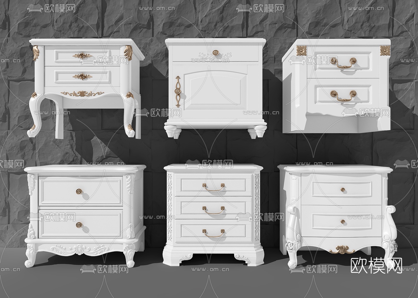 欧式实木床头柜组合3D模型下载