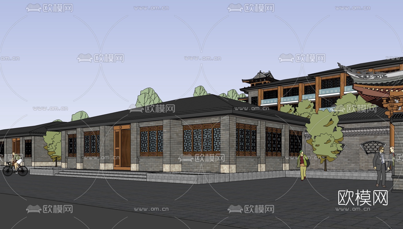 中式寺院规划免费su模型下载（渲染图2）