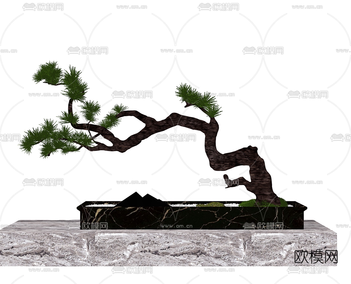 中式松树植物盆栽su模型下载