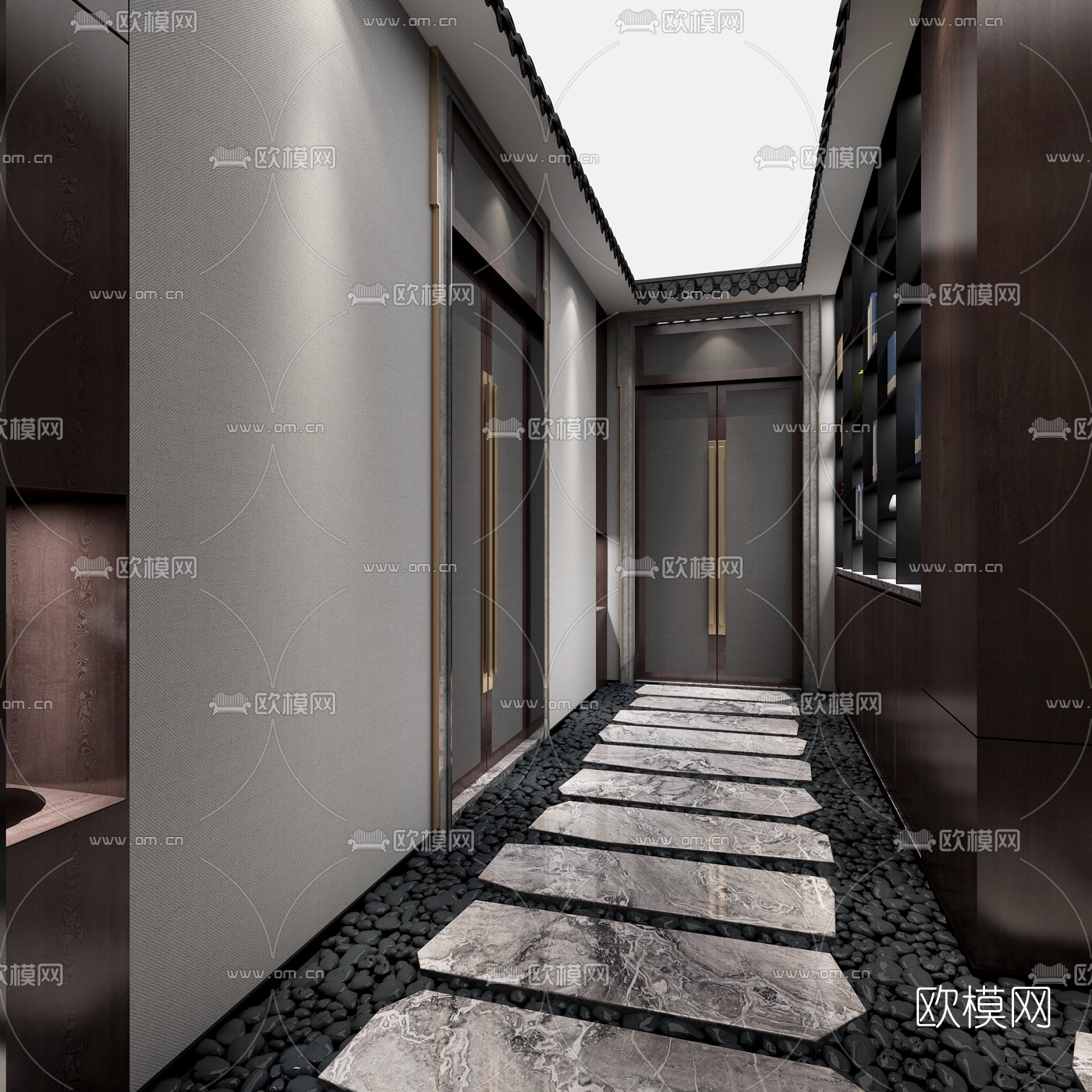 新中式会所茶室招待室过道3D模型下载（渲染图5）