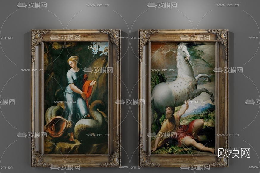 欧式人像有框画组合3D模型下载