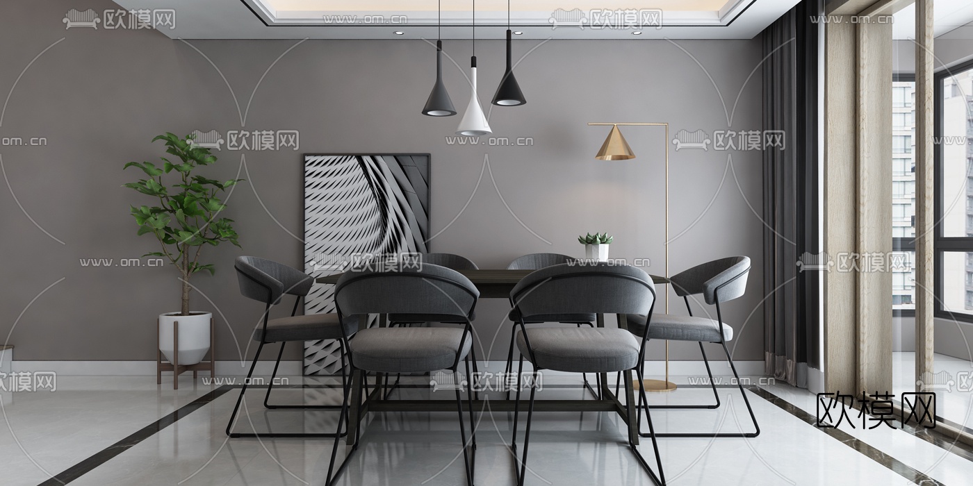 现代高级灰餐桌椅3d模型下载