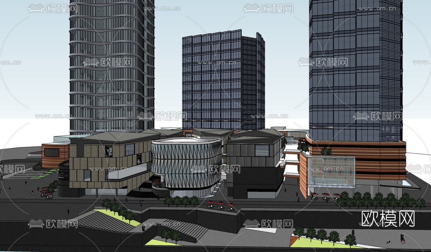 现代商业街su模型下载（渲染图2）