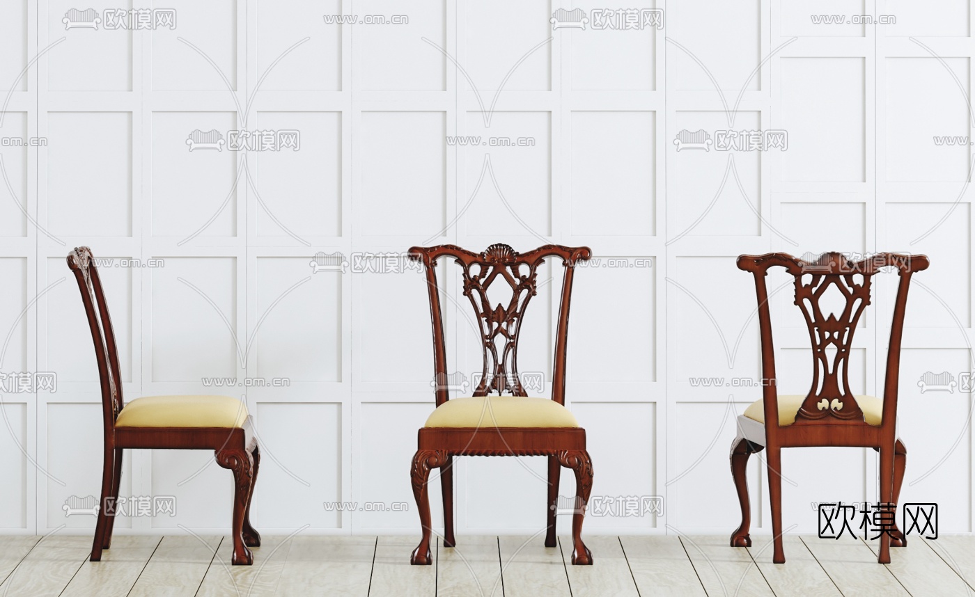 法式实木餐椅3D模型下载