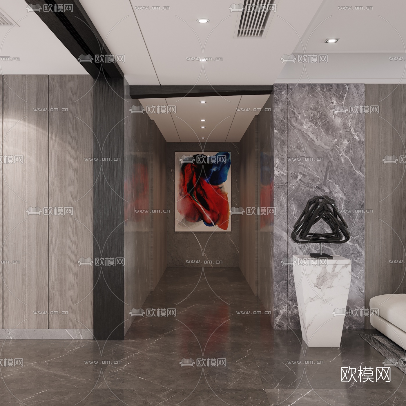 现代轻奢客厅餐厅3d模型