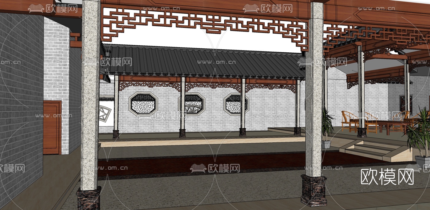 中式四合院su模型下载（渲染图5）