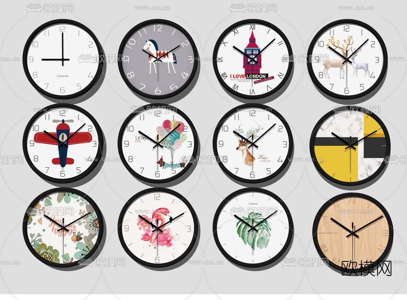 北欧时尚挂钟组合su模型下载