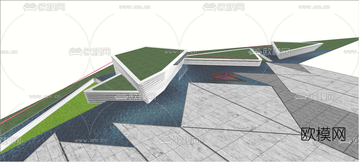 现代小区园林景观su模型下载（渲染图4）