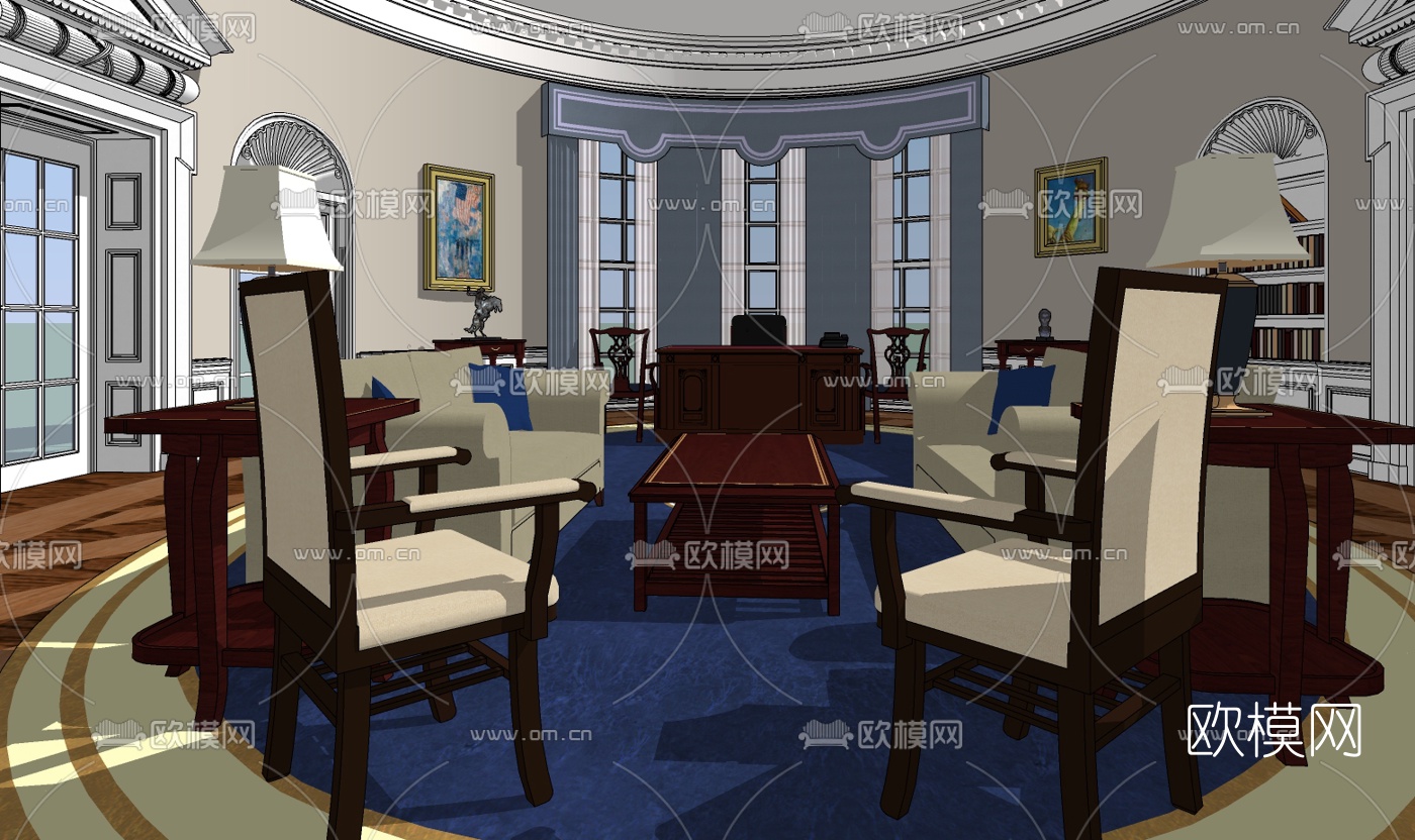 美式白宫办公室免费su模型下载