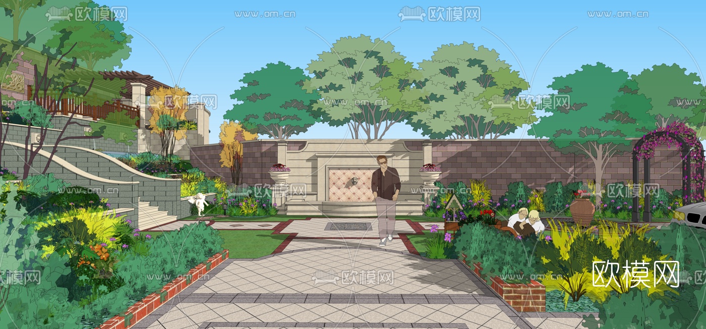 欧式独栋别墅su模型下载（渲染图2）