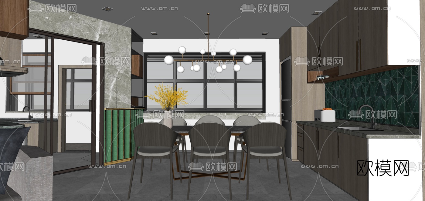 现代轻奢客餐厅su模型下载（渲染图11）
