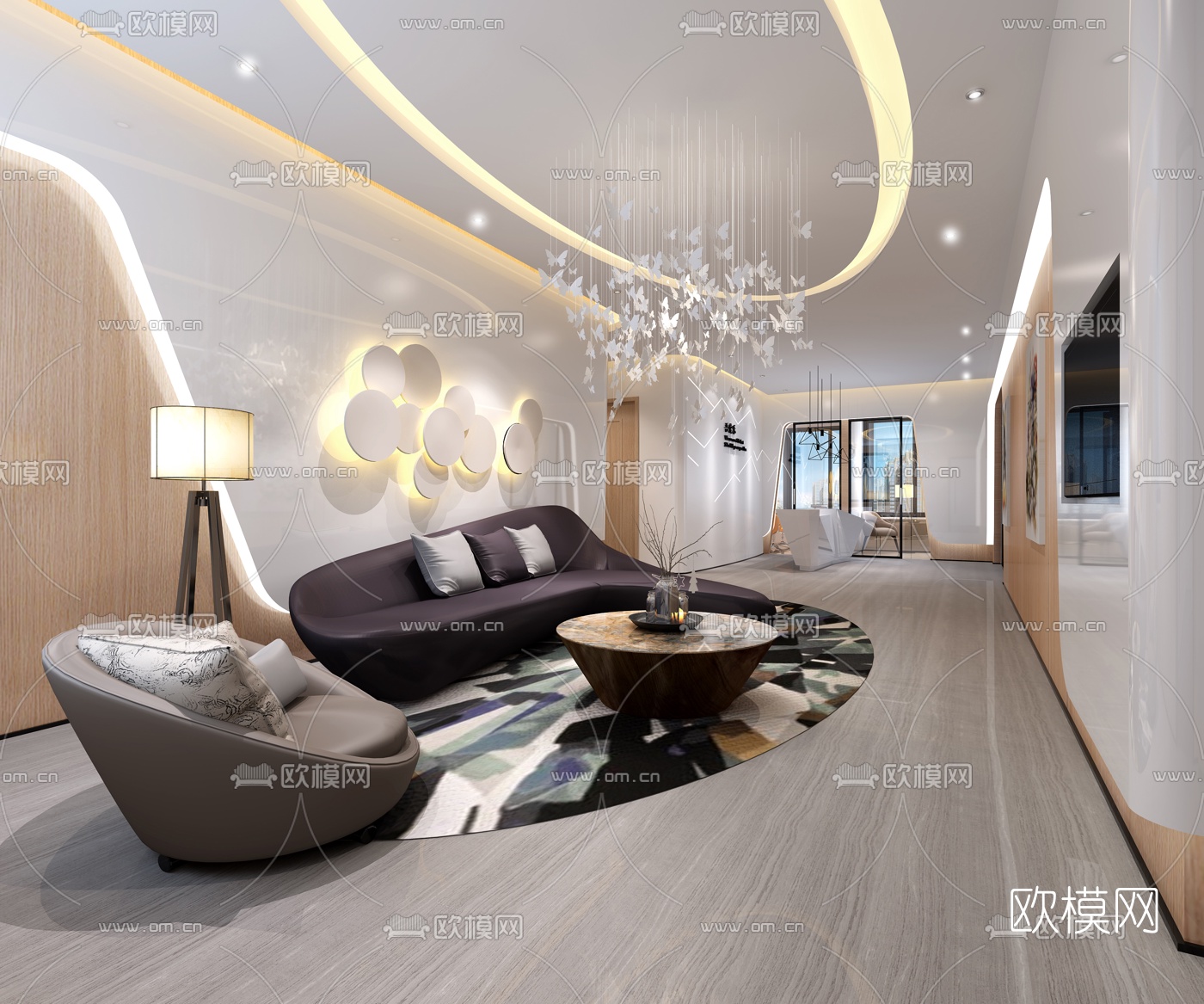 现代钢琴培训中心前台过道3D模型