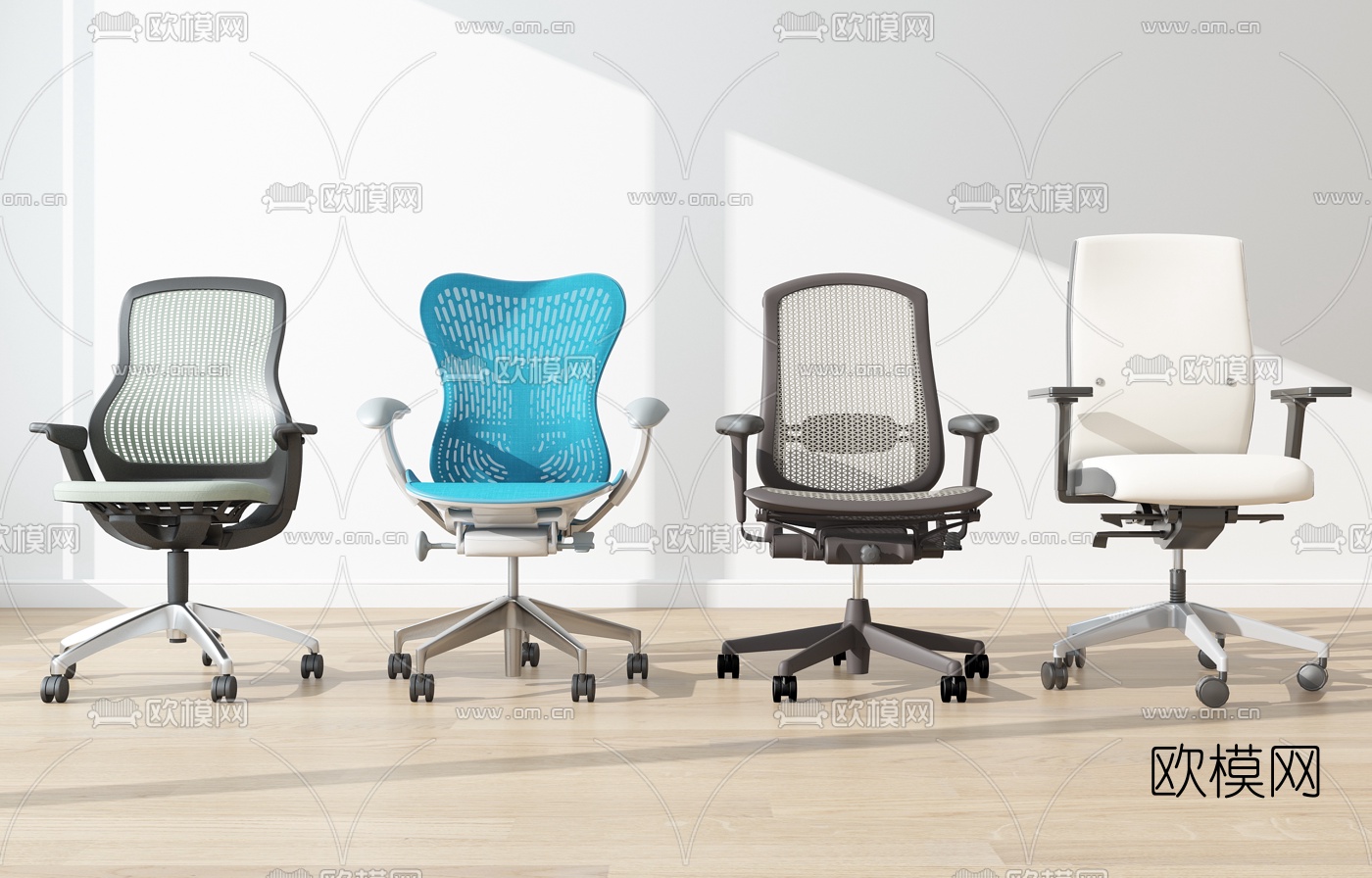 现代布艺网格办公椅组合3D模型下载（渲染图1）