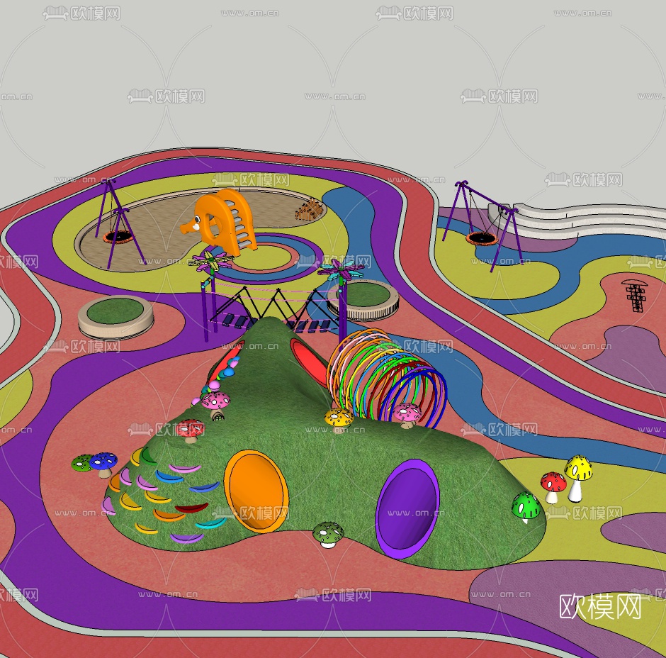 现代儿童游乐区免费su模型下载（渲染图1）