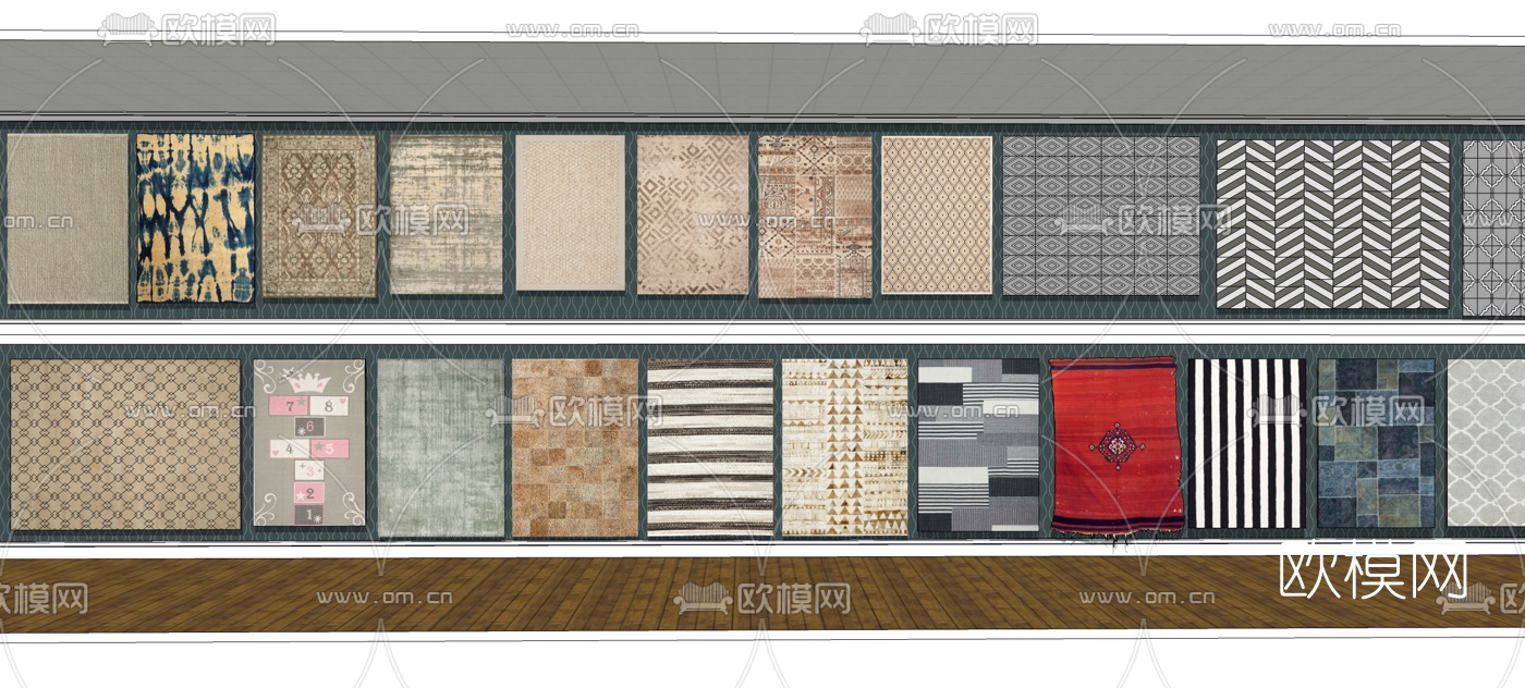 现代地毯组合su模型下载（渲染图1）