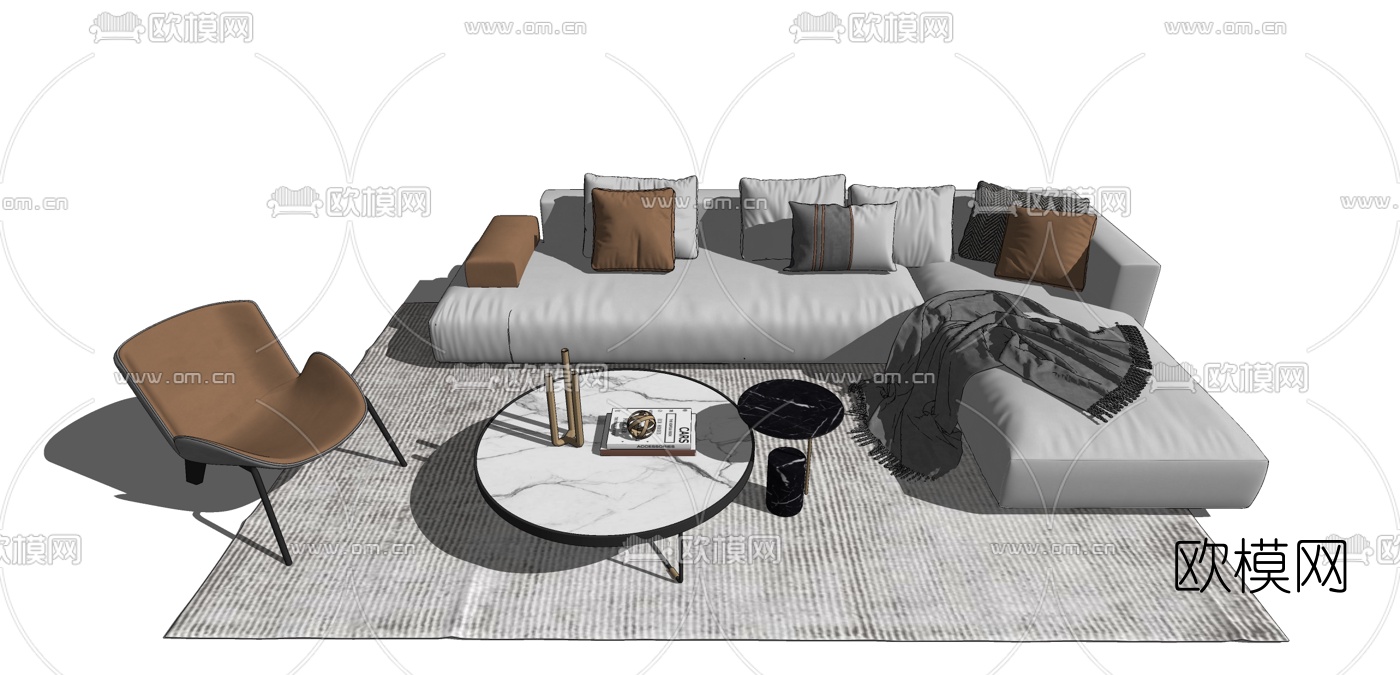 现代布艺转角沙发su模型下载