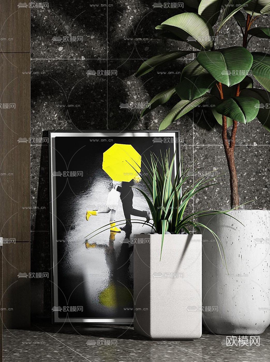 现代实木大理石吧台3d模型下载（渲染图5）