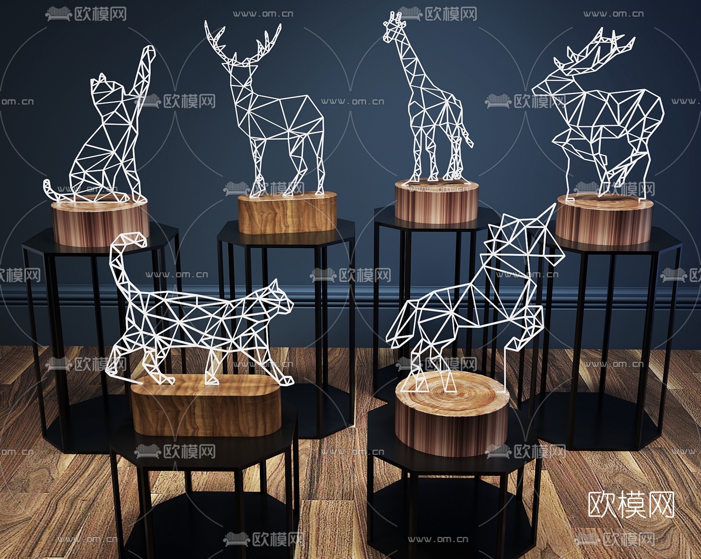 现代小鹿动物造型装饰灯组合3D模型下载