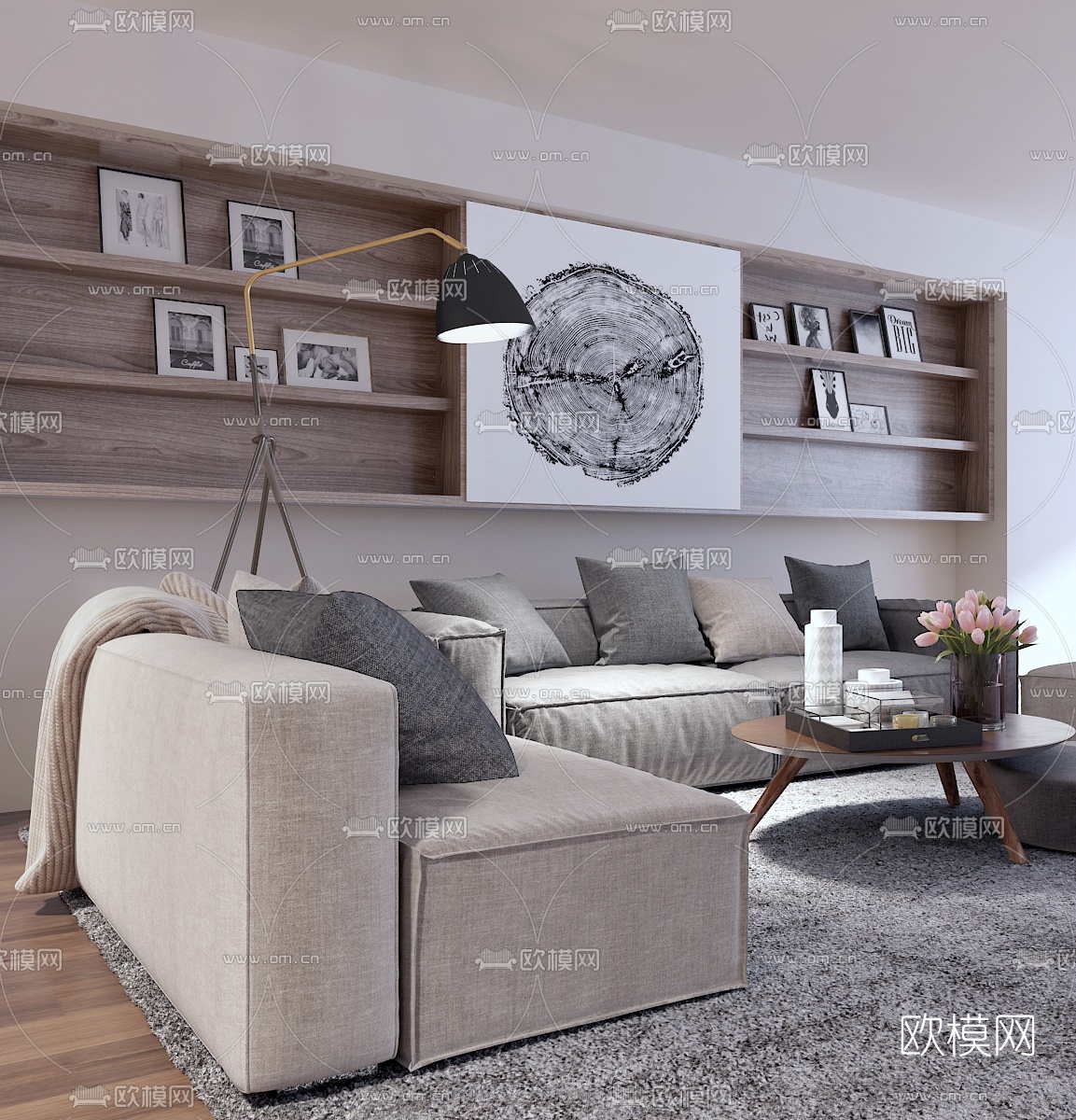 北欧布艺沙发茶几组合3D模型下载（渲染图2）