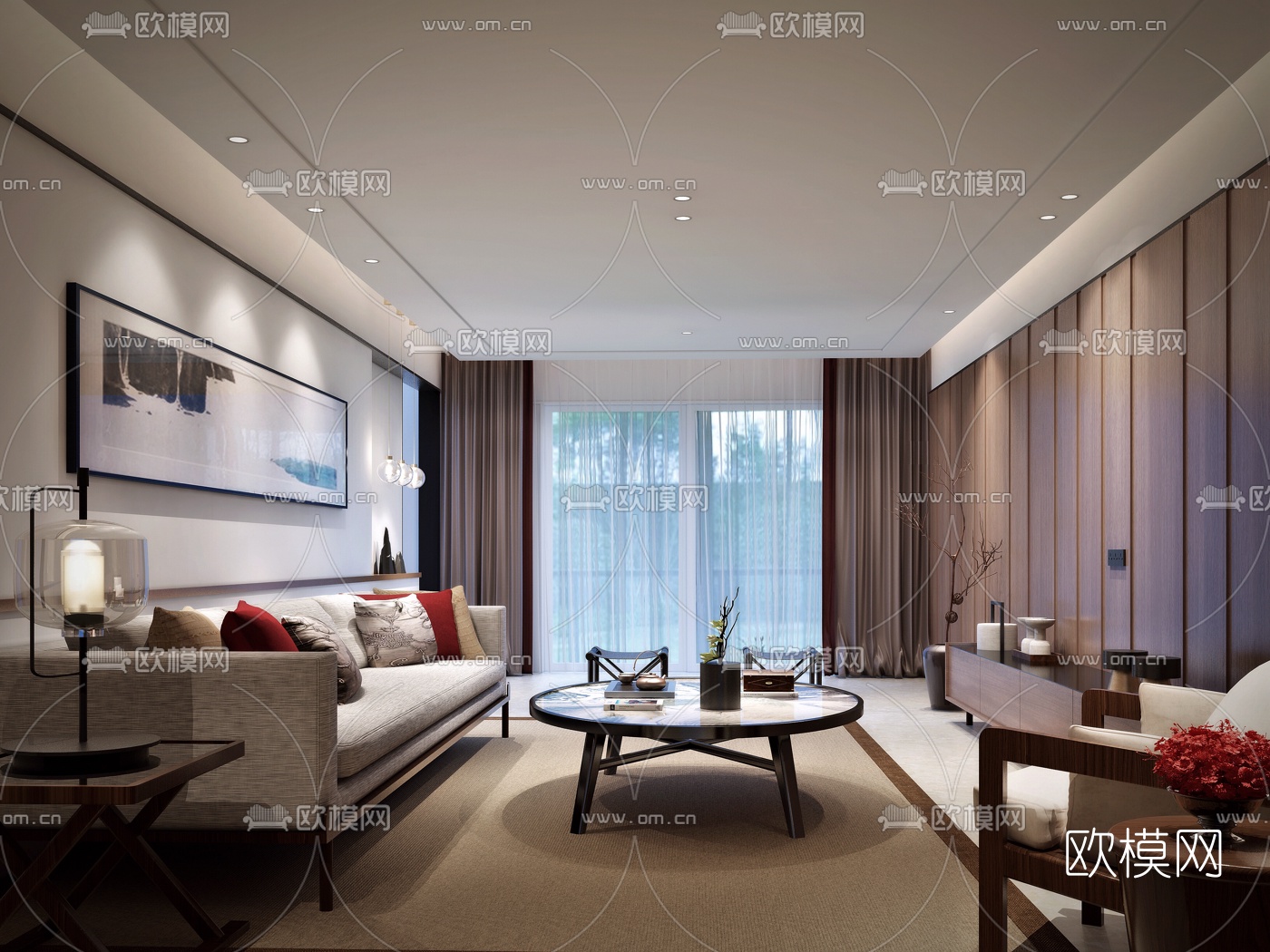 李益中新中式客厅3D模型