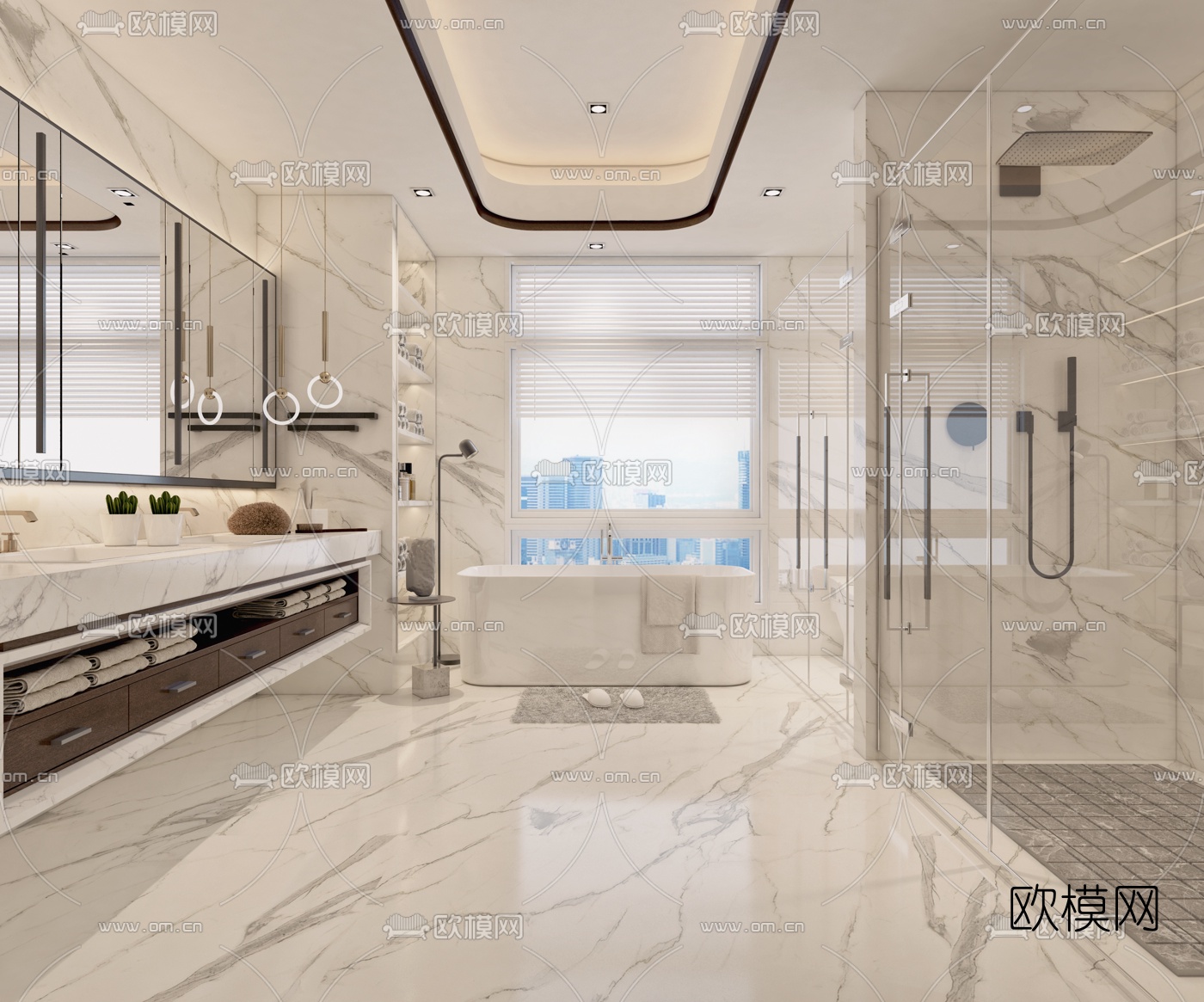 现代卫生间浴室3d模型-免费3dmax模型库-欧模网