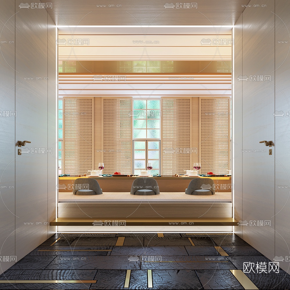 日式料理店包房3D模型下载（渲染图1）