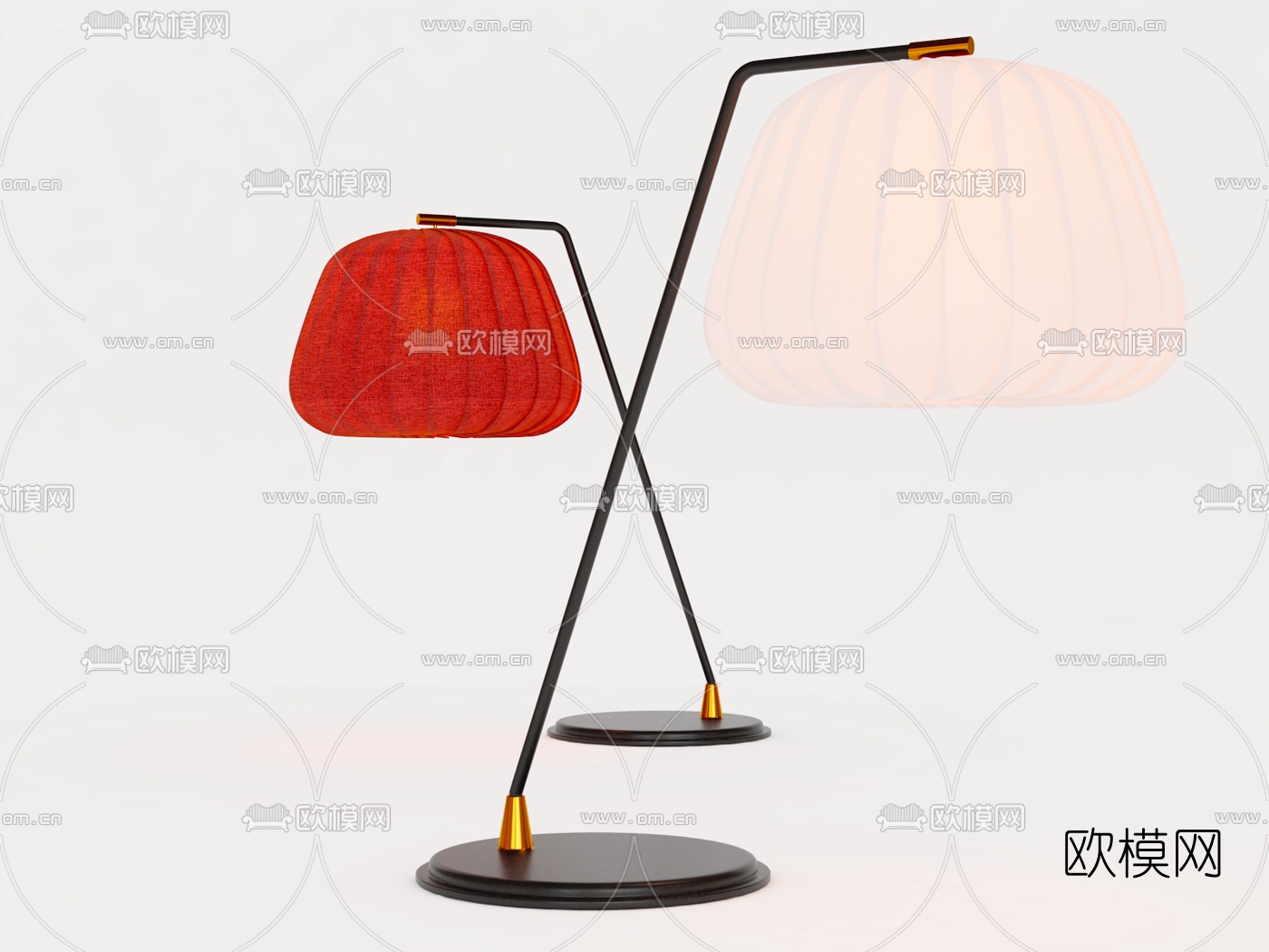 新中式灯笼台灯落地灯组合3d模型下载（渲染图2）
