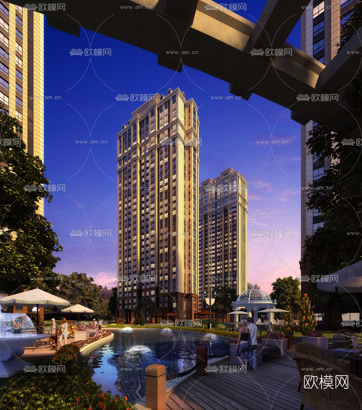 简欧住宅小区外观3d模型下载