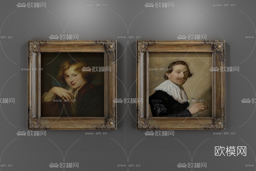 欧式人像有框画组合3D模型下载