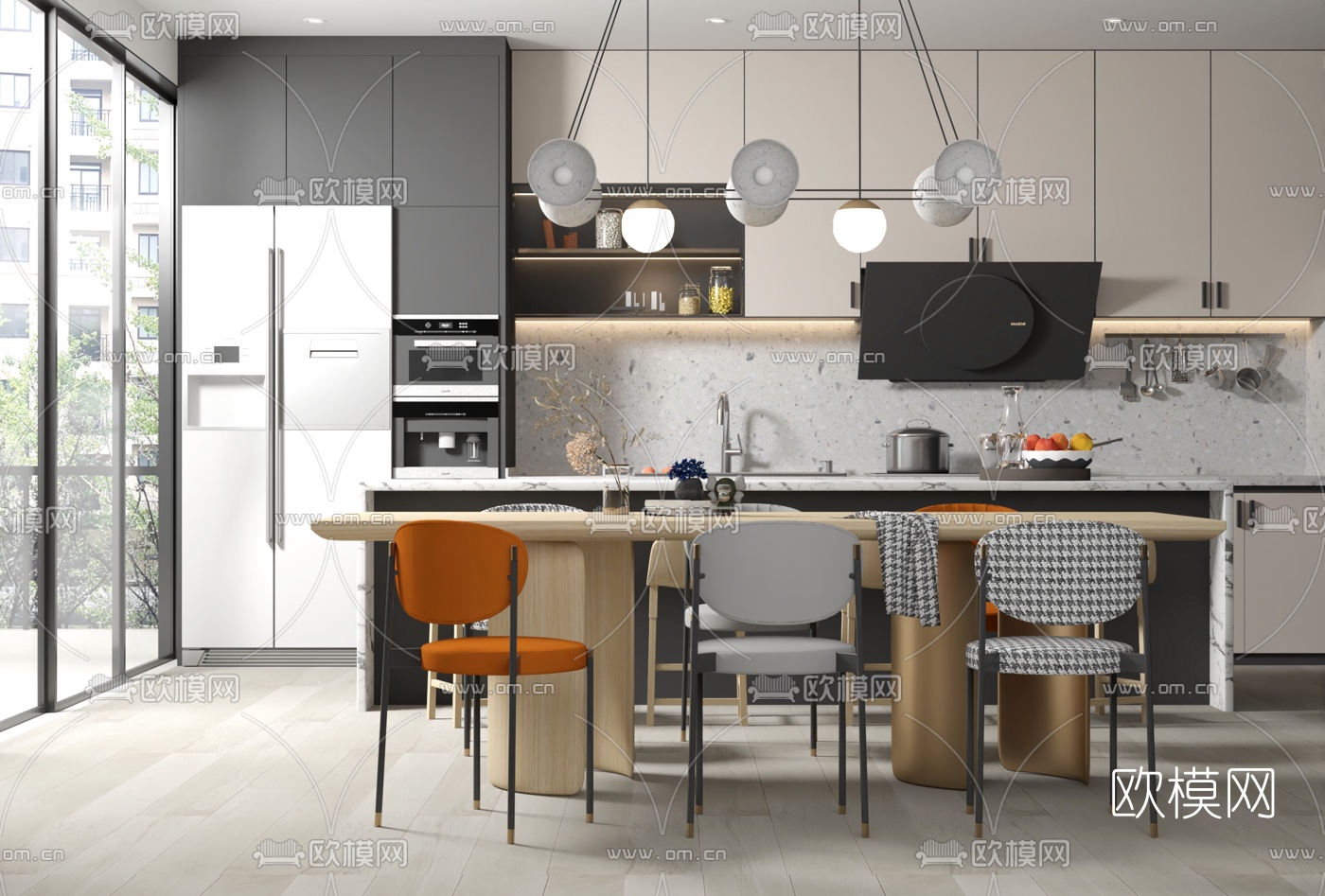 现代餐厅su模型下载（渲染图1）