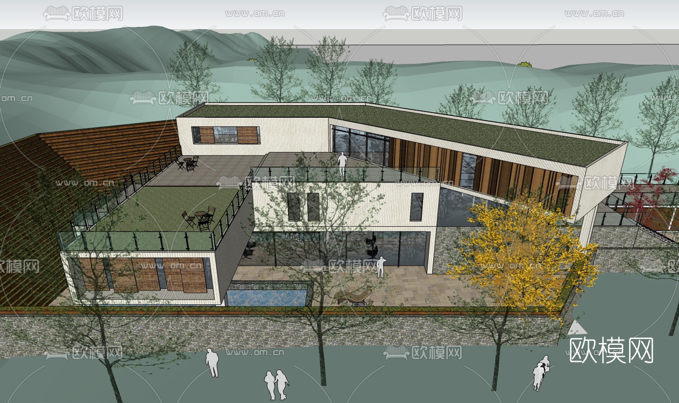现代休闲会所免费su模型下载（渲染图2）
