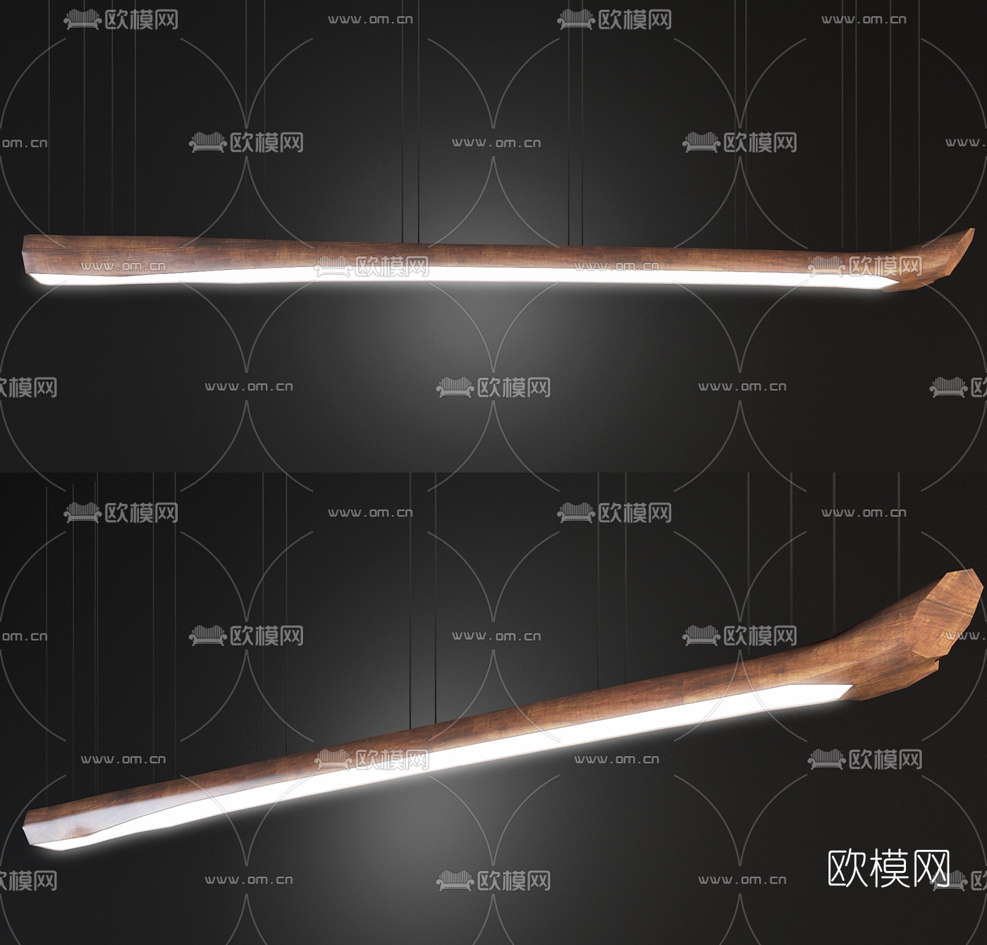 现代实木条形办公吊灯3d模型