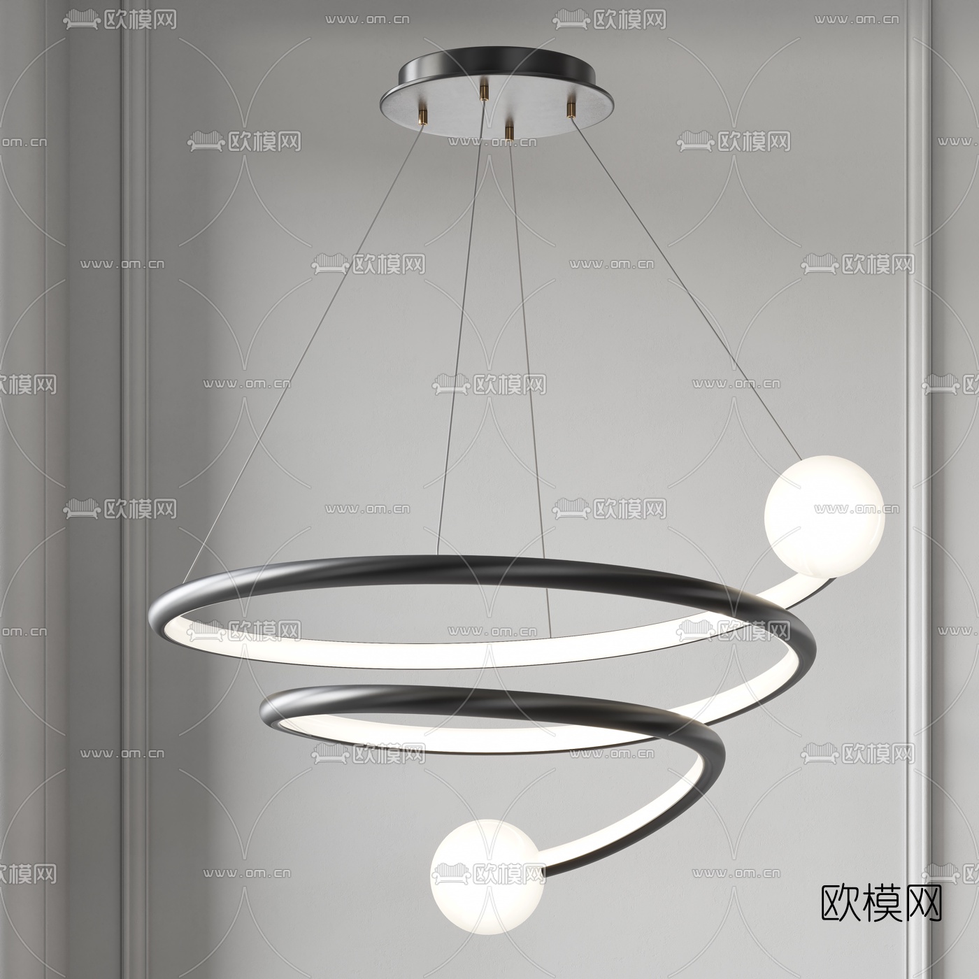 现代创意环形吊灯3d模型下载（渲染图1）
