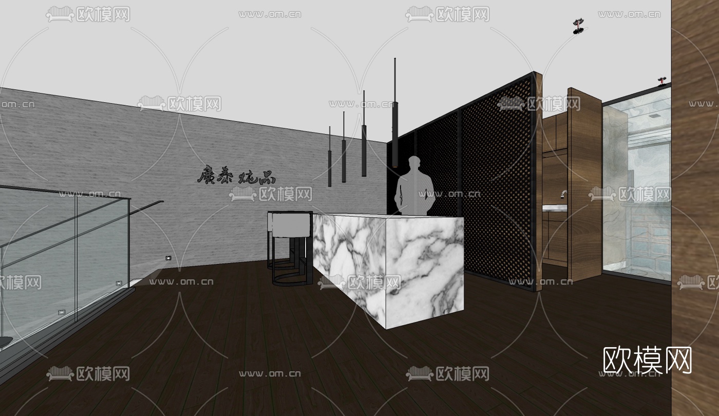 新中式餐厅su模型