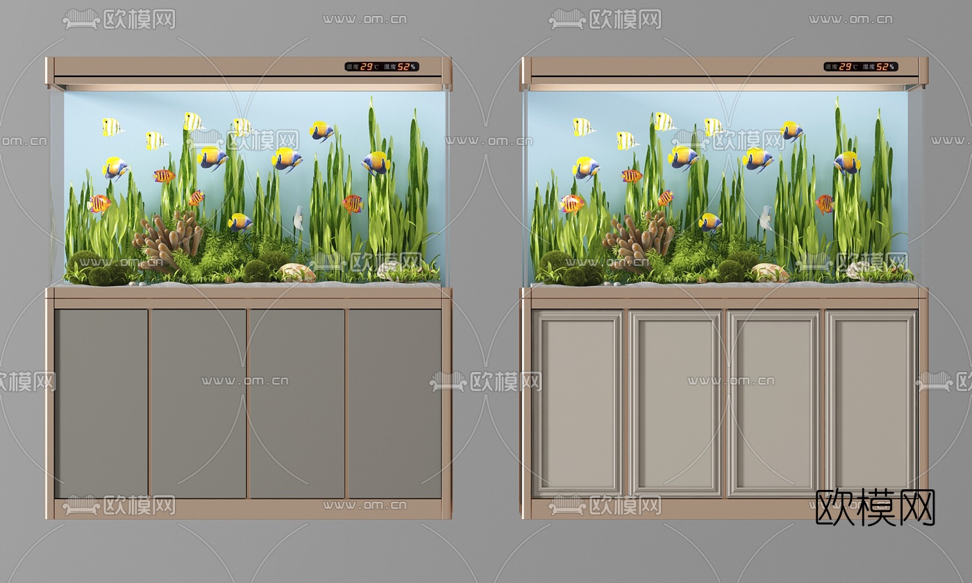 现代智能玻璃鱼缸组合3d模型下载