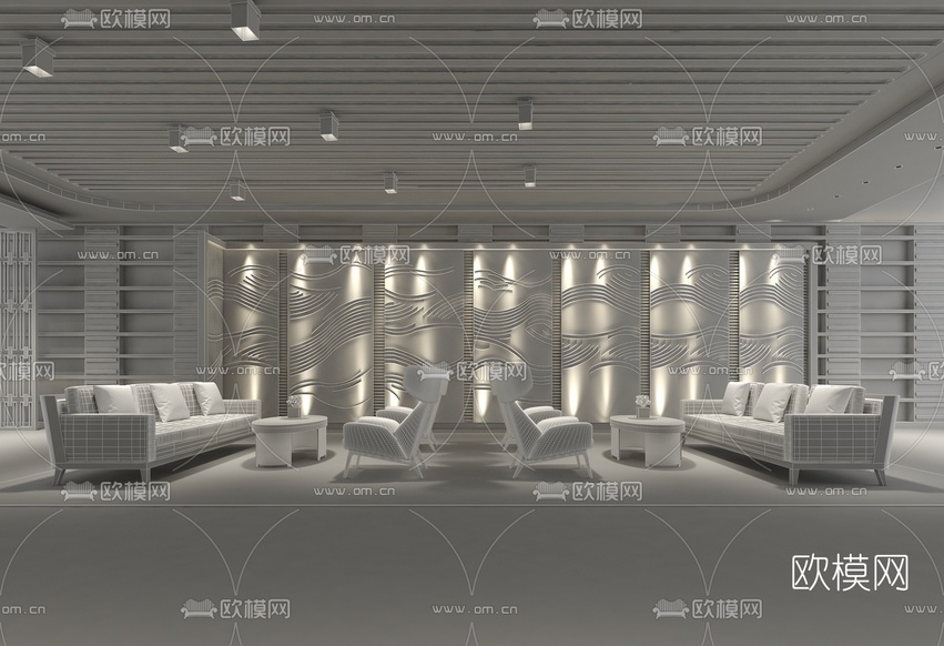 上上国际设计 新中式酒店会客区3D模型下载(渲染图2)