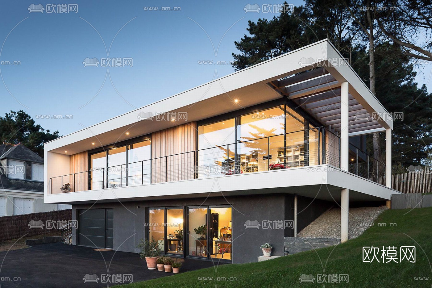 现代独栋别墅外观su模型下载（渲染图2）