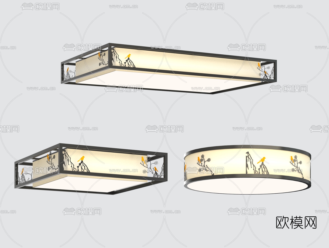 新中式吸顶灯3d模型下载