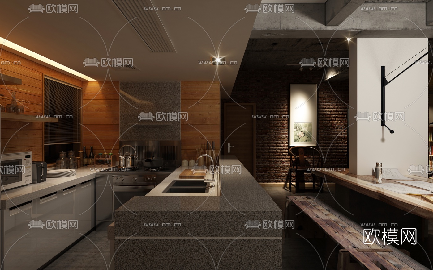 新中式客厅餐厅3d模型