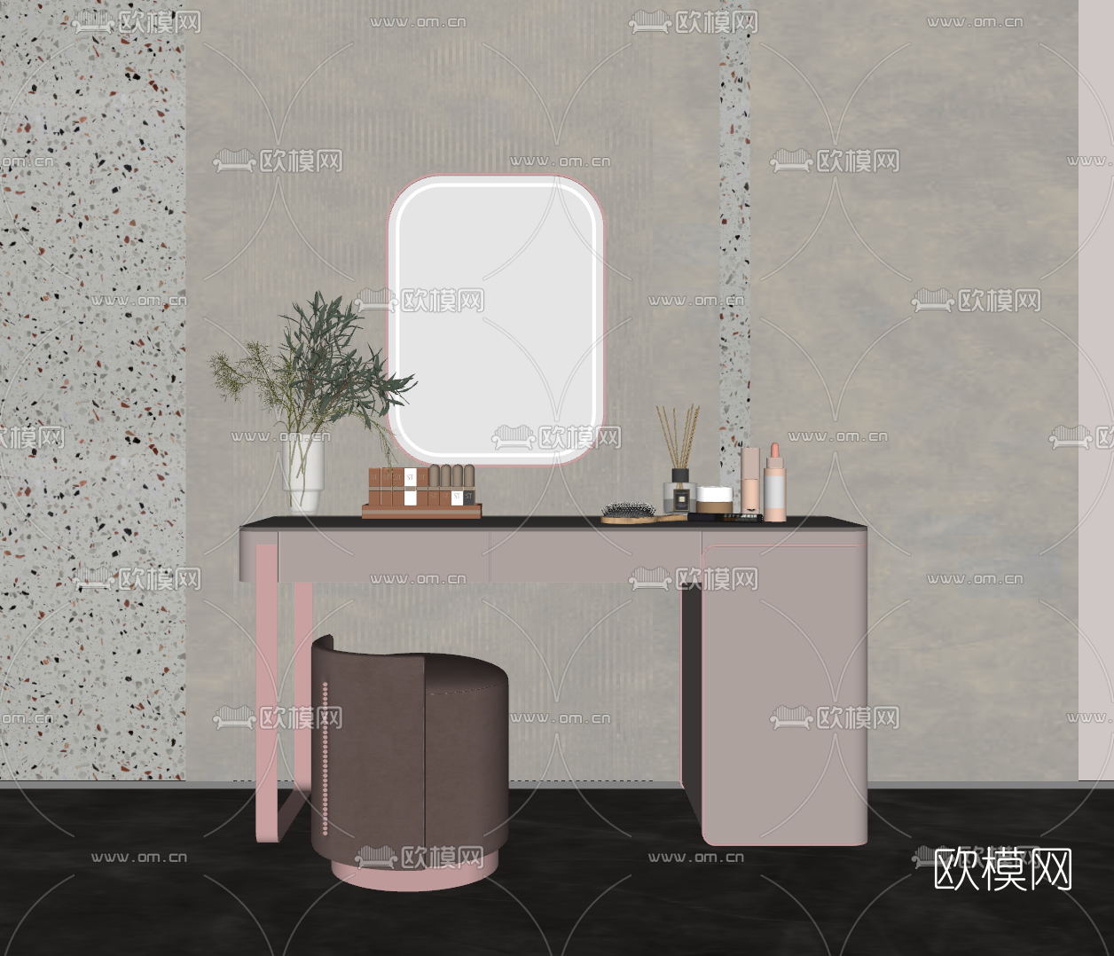 现代轻奢梳妆台su模型下载（渲染图2）