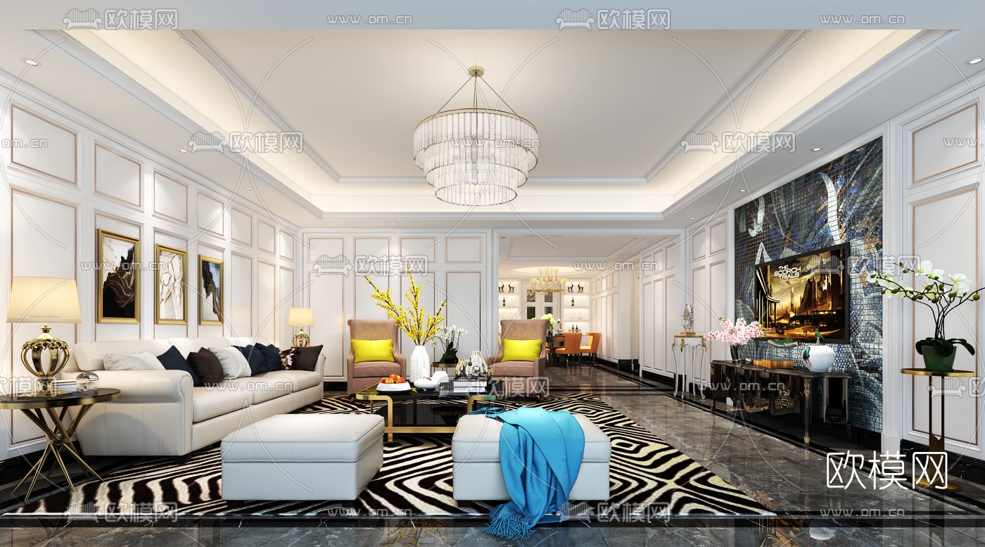 后现代客厅餐厅3D模型