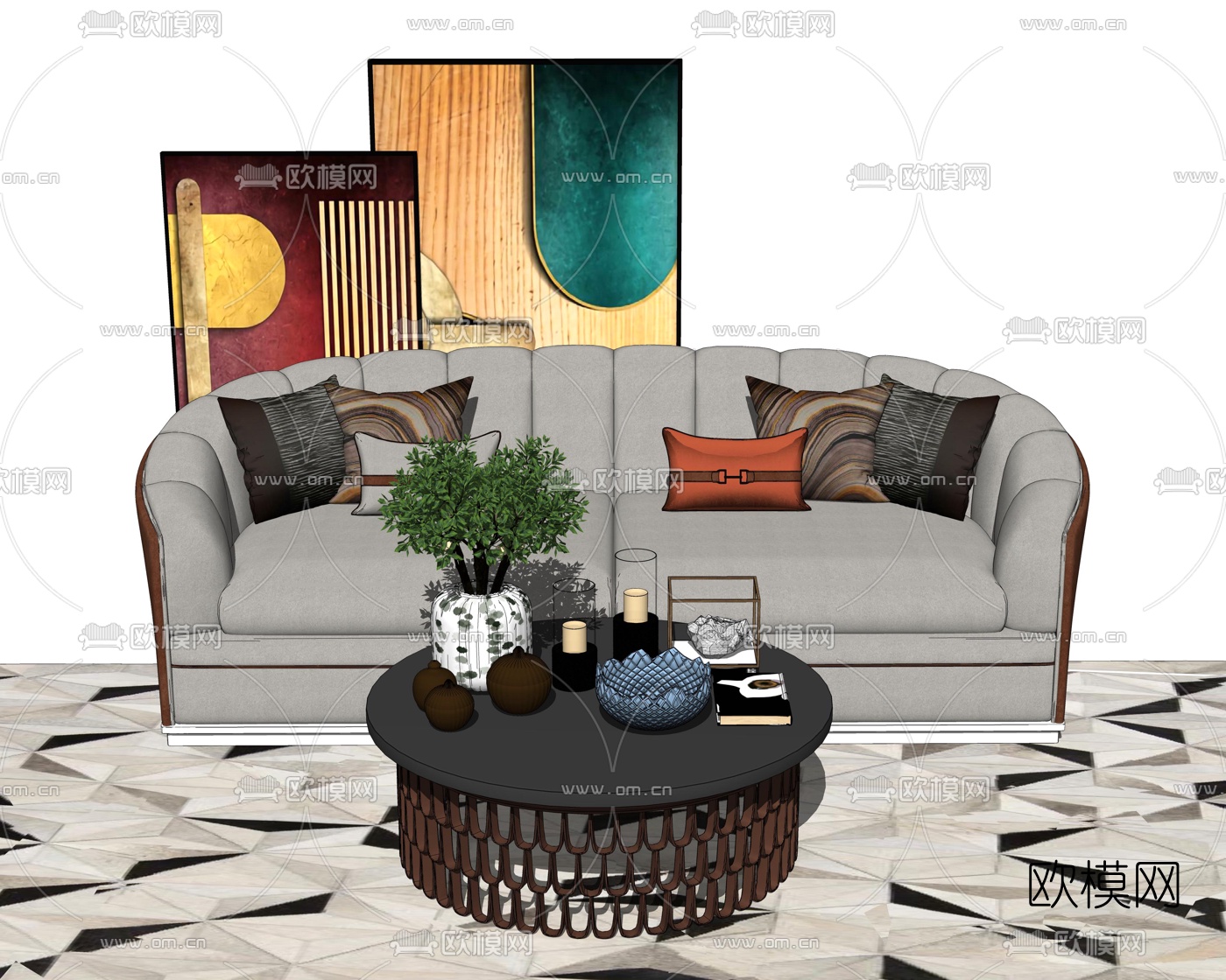 现代布艺双人沙发su模型