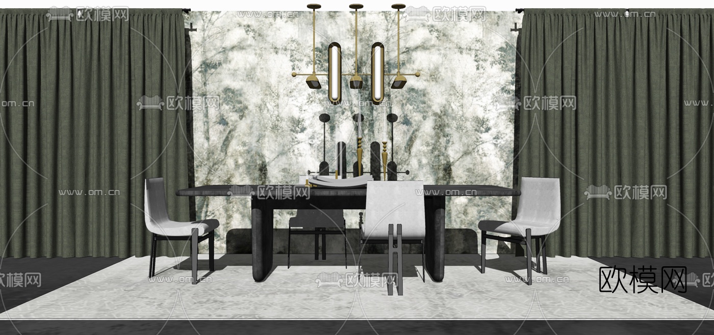 现代实木餐桌椅su模型下载