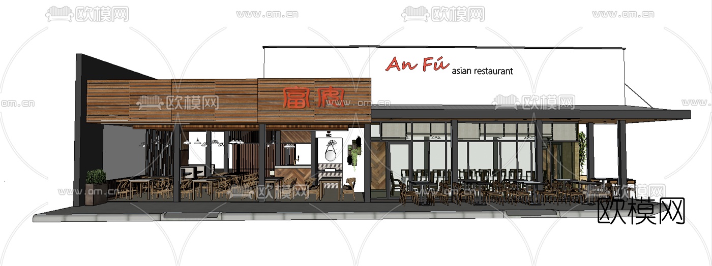 日式料理店su模型下载（渲染图2）