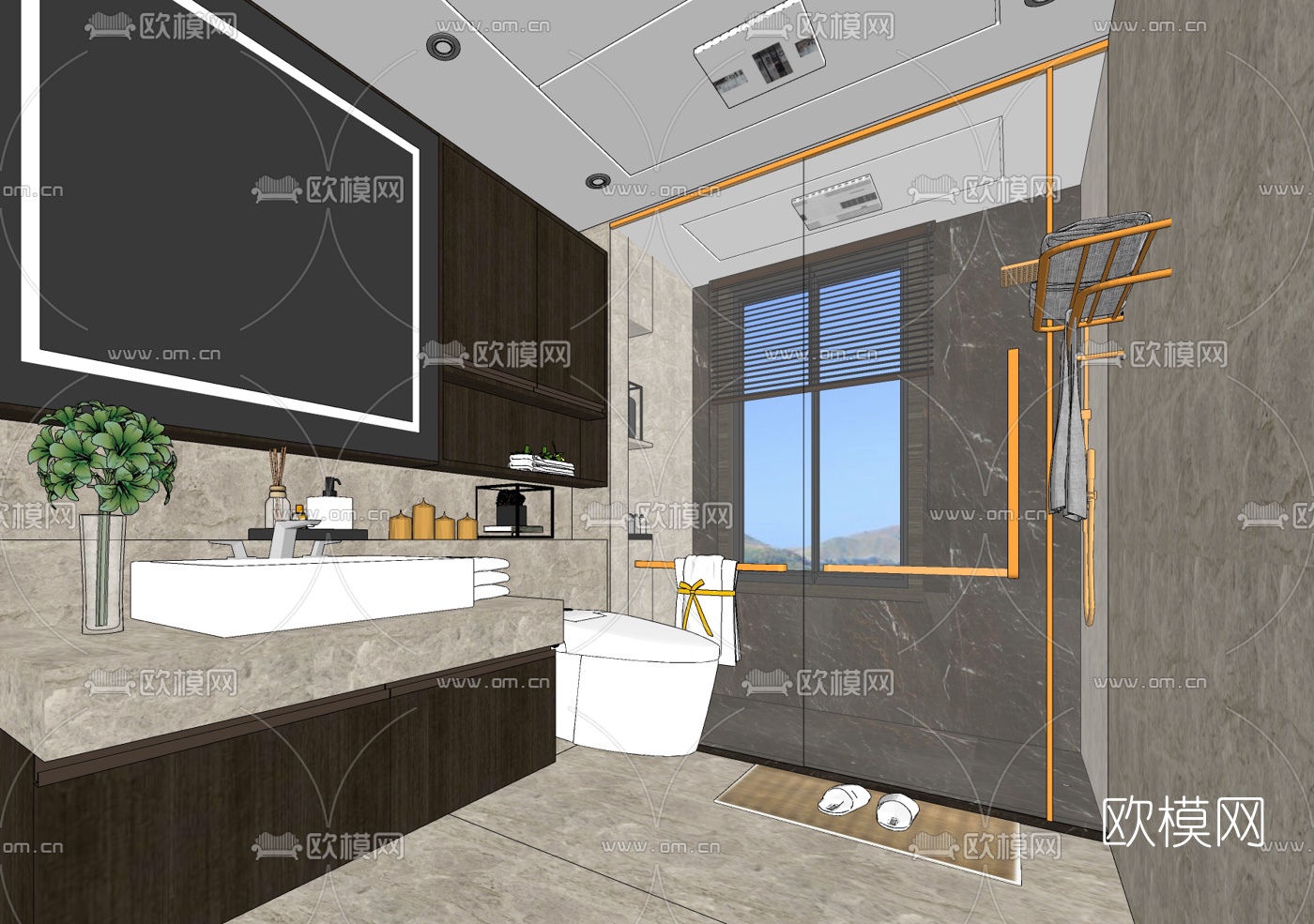 现代轻奢卫生间浴室su模型下载