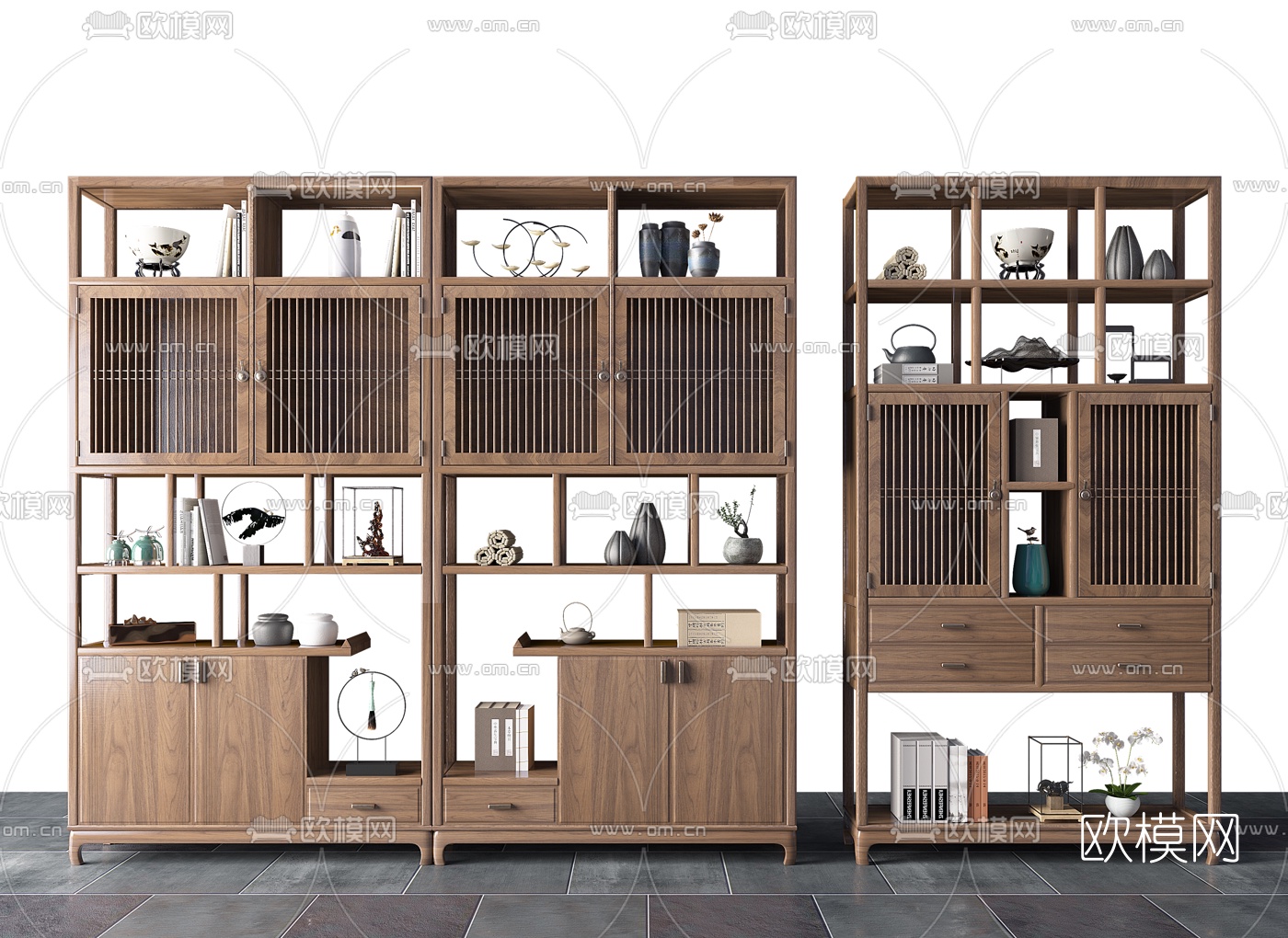 新中式实木博古架3d模型下载