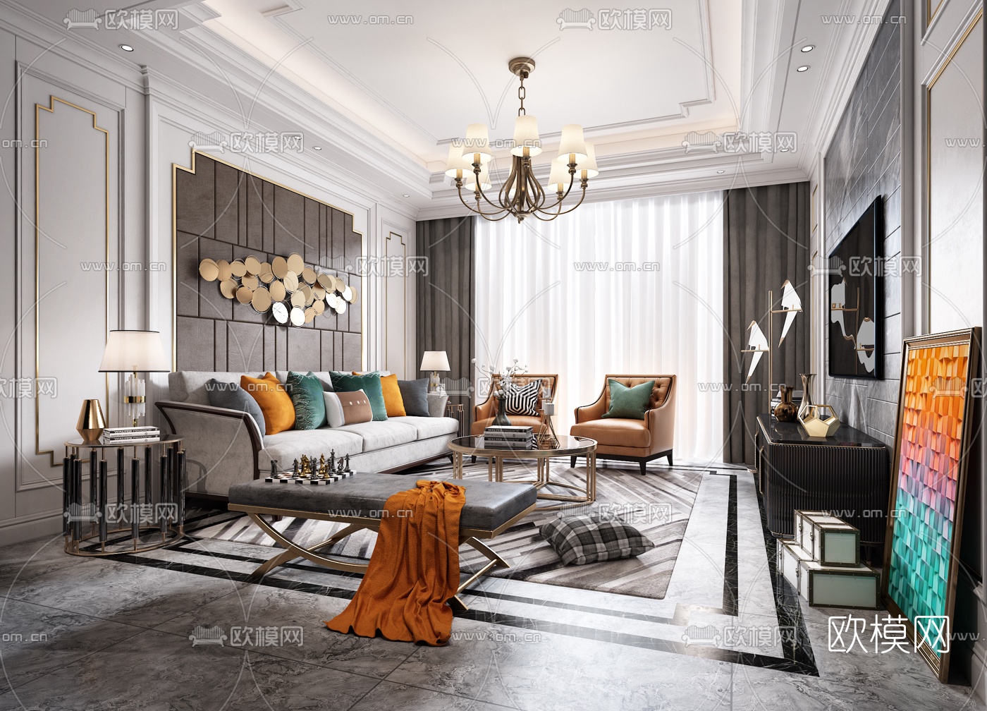 后现代客厅3d模型下载（渲染图2）