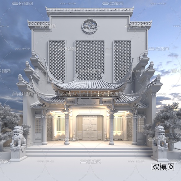 中式住宅门头3d模型下载(渲染图3)