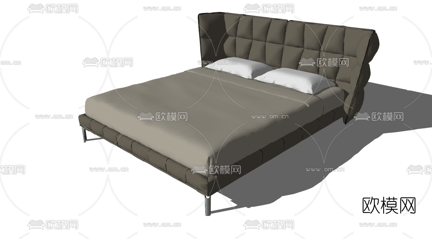 现代布艺双人床免费su模型下载（渲染图2）